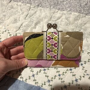 Vera Bradley Quilted Clutch in Green, Pink, and Tan
